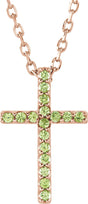 14K Gold Round Natural Peridot Petite Cross Necklace or Pendant II - Rose Gold