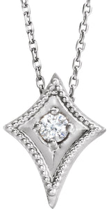 14K Gold Round Natural Diamond Solitaire Necklace – 1/10 CTW - White Gold