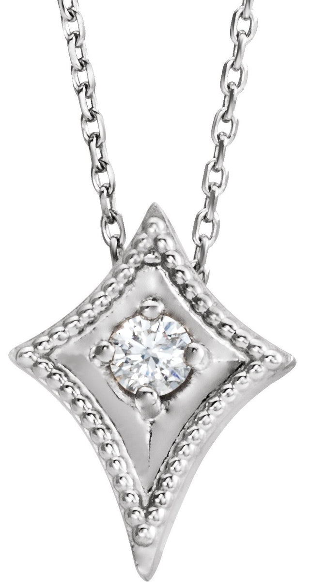 14K Gold Round Natural Diamond Solitaire Necklace – 1/10 CTW - White Gold