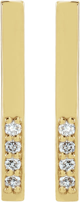 14K Gold Round Natural Diamond Accented Bar Earrings – 1.3mm Stones - Yellow Gold - view 2