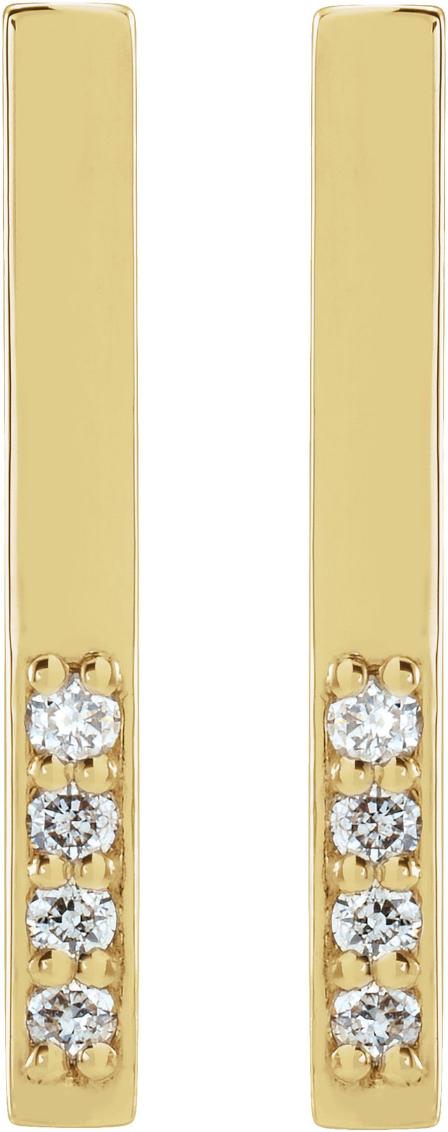 14K Gold Round Natural Diamond Accented Bar Earrings – 1.3mm Stones - Yellow Gold - view 2