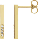 14K Gold Round Natural Diamond Accented Bar Earrings – 1.3mm Stones - Yellow Gold