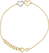 10K Gold Round Natural Diamond Double Heart Bracelet
