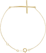 14K Gold Round Natural Diamond Accented Sideways Cross Bracelet - Yellow Gold