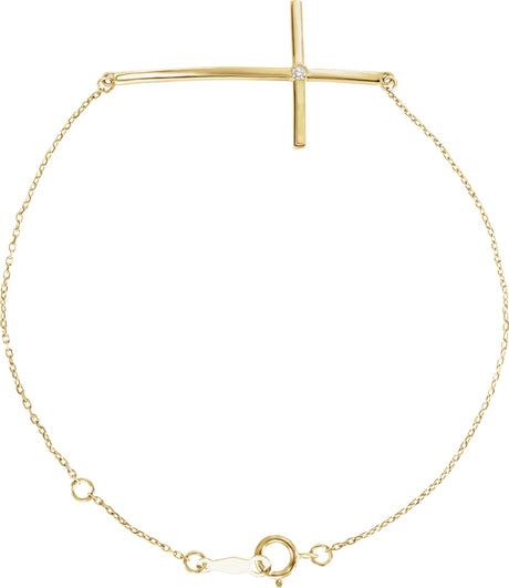 14K Gold Round Natural Diamond Accented Sideways Cross Bracelet - Yellow Gold