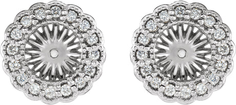 Platinum Natural Diamond Halo-Style Earring Jackets for Pearl Studs - view 2