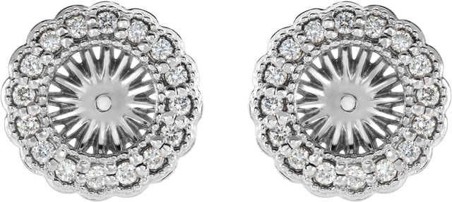 Platinum Natural Diamond Halo-Style Earring Jackets for Pearl Studs - view 2
