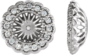 Platinum Natural Diamond Halo-Style Earring Jackets for Pearl Studs