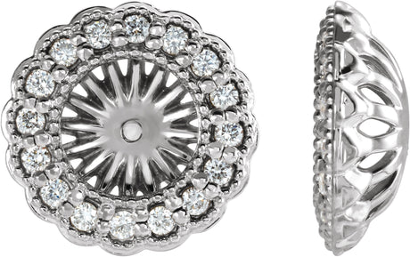 Platinum Natural Diamond Halo-Style Earring Jackets for Pearl Studs