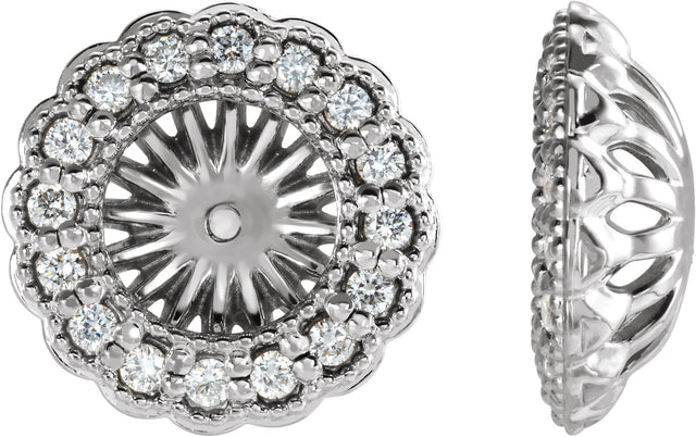 Platinum Natural Diamond Halo-Style Earring Jackets for Pearl Studs
