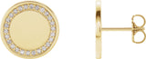 14K Gold Round Natural Diamond Accented Engravable Earrings - Yellow Gold