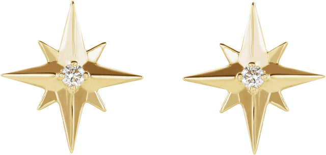 14K Gold Round Natural Diamond Accented Star Earrings – 1.5mm Stones - Yellow Gold - view 2