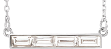 14K Gold Baguette Bar Necklace - White Gold