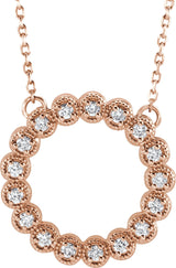 14K Gold Round Natural Diamond Accented Circle Necklace – 1/5 CTW - Rose Gold