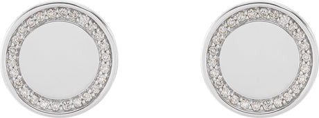 Platinum Round Natural Diamond Accented Engravable Earrings - view 2