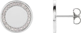 14K Gold Round Natural Diamond Accented Engravable Earrings - White Gold