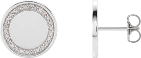 14K Gold Round Natural Diamond Accented Engravable Earrings - White Gold