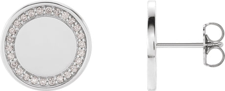 Platinum Round Natural Diamond Accented Engravable Earrings
