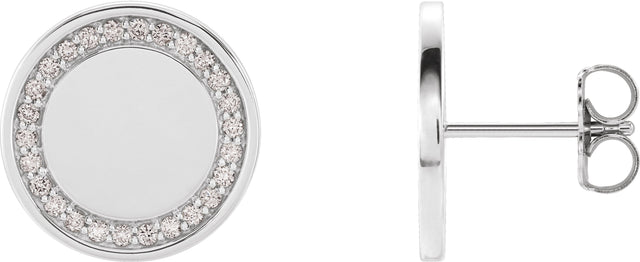 Platinum Round Natural Diamond Accented Engravable Earrings