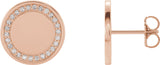 14K Gold Round Natural Diamond Accented Engravable Earrings - Rose Gold