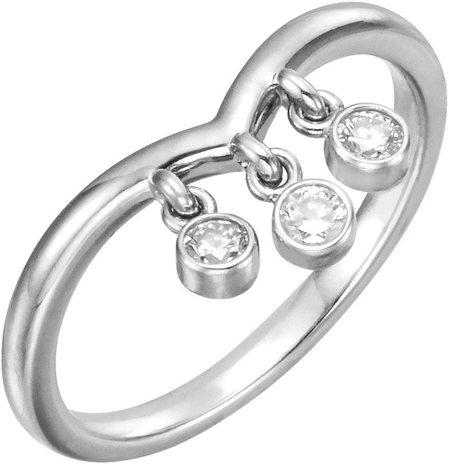 Platinum Round Natural Diamond Three-Stone Fringe V Ring
