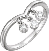 14K Gold Round Natural Diamond Three-Stone Fringe V Ring - White Gold