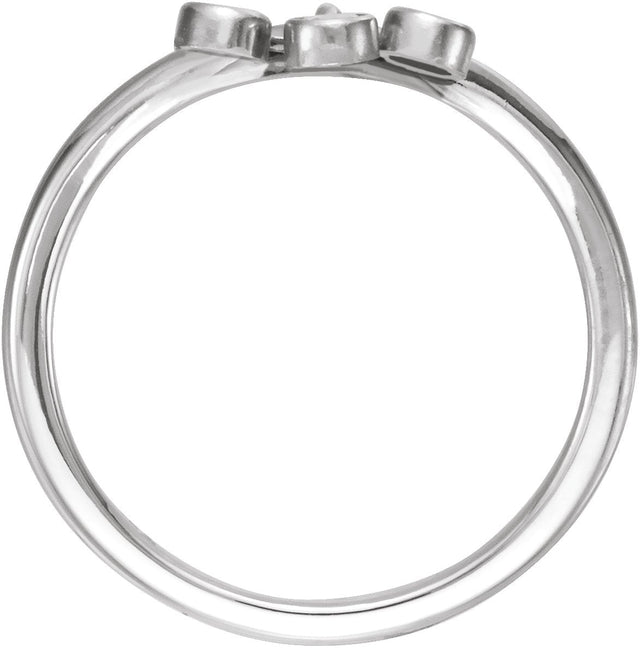 Platinum Round Natural Diamond Three-Stone Fringe V Ring - view 2