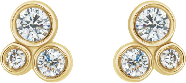 14K Gold Round Natural Diamond Geometric Cluster Earrings – 2.5mm Stones - Yellow Gold - view 2