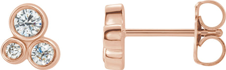 14K Gold Round Natural Diamond Geometric Cluster Earrings – 2.5mm Stones - Rose Gold