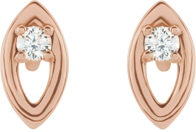 14K Gold Round Natural Diamond Accented Earrings – 1.8mm Stones - Rose Gold - view 2