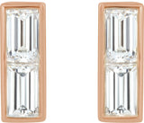 14K Gold Straight Baguette Natural Diamond Baguette Bezel-Set Bar Earrings - Rose Gold - view 2