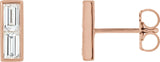 14K Gold Straight Baguette Natural Diamond Baguette Bezel-Set Bar Earrings - Rose Gold