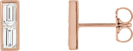 14K Gold Straight Baguette Natural Diamond Baguette Bezel-Set Bar Earrings - Rose Gold