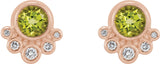 14K Gold Round Natural Peridot Accented Bezel-Set Earrings - Rose Gold - view 3