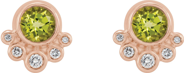 14K Gold Round Natural Peridot Accented Bezel-Set Earrings - Rose Gold - view 3