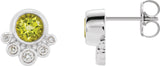 Platinum Round Natural Peridot Accented Bezel-Set Earrings