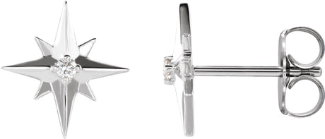 Platinum Round Natural Diamond Accented Star Earrings