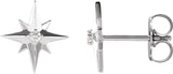 14K Gold Round Natural Diamond Accented Star Earrings – 1.5mm Stones - White Gold