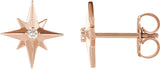 14K Gold Round Natural Diamond Accented Star Earrings – 1.5mm Stones - Rose Gold