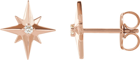 14K Gold Round Natural Diamond Accented Star Earrings – 1.5mm Stones - Rose Gold