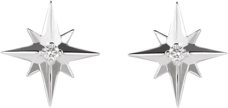 Platinum Round Natural Diamond Accented Star Earrings - view 2