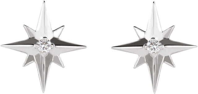 14K Gold Round Natural Diamond Accented Star Earrings – 1.5mm Stones - White Gold - view 2