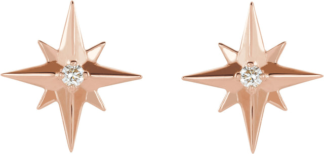14K Gold Round Natural Diamond Accented Star Earrings – 1.5mm Stones - Rose Gold - view 2