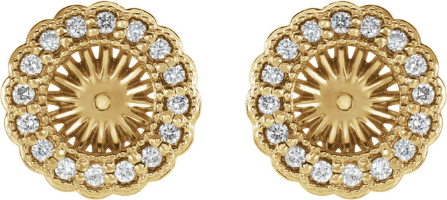 14K Gold Natural Diamond Halo-Style Earring Jackets for Pearl Studs - Yellow Gold - view 2