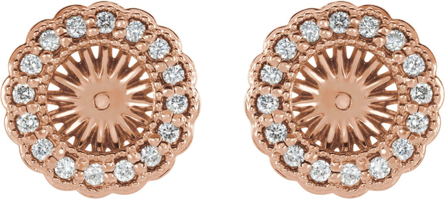 14K Gold Natural Diamond Halo-Style Earring Jackets for Pearl Studs - Rose Gold - view 2