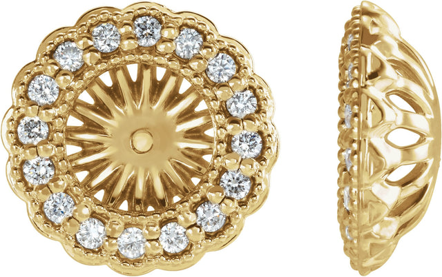 14K Gold Natural Diamond Halo-Style Earring Jackets for Pearl Studs - Yellow Gold