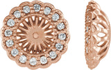 14K Gold Natural Diamond Halo-Style Earring Jackets for Pearl Studs - Rose Gold