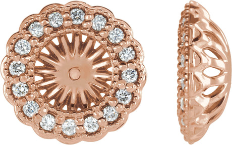 14K Gold Natural Diamond Halo-Style Earring Jackets for Pearl Studs - Rose Gold