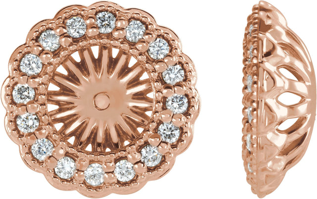 14K Gold Natural Diamond Halo-Style Earring Jackets for Pearl Studs - Rose Gold