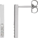 Platinum Round Natural Diamond Accented Bar Earrings